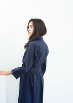 Sateen Trench in Navy